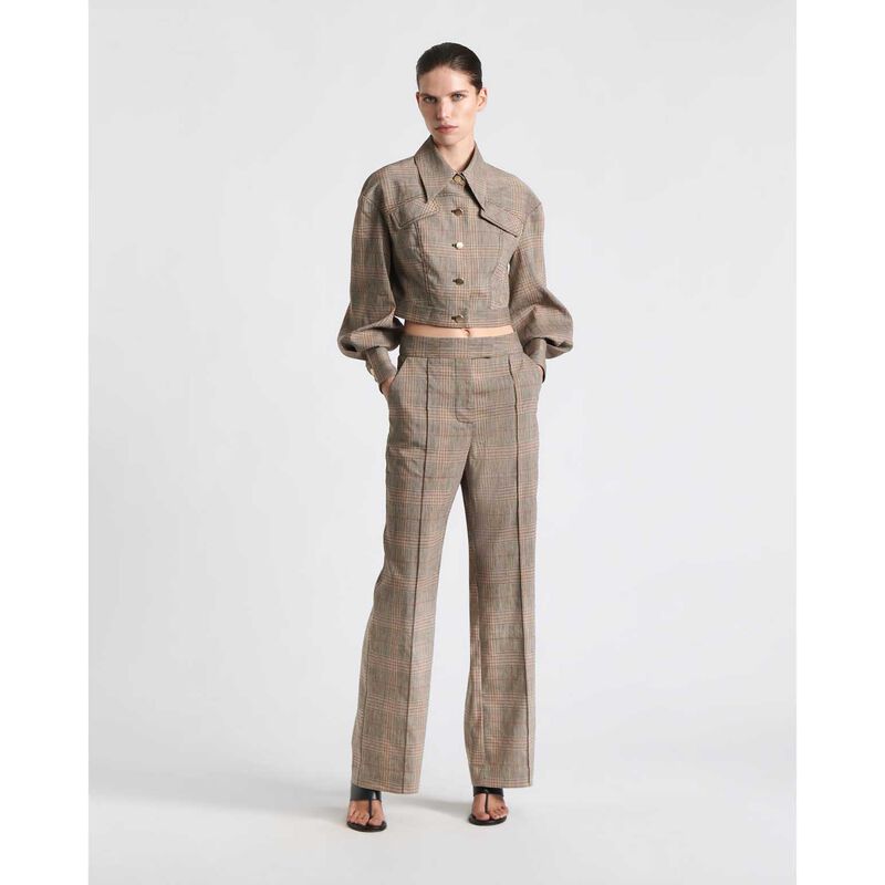 Cue European Linen Wool Check Cropped Jacket image number 3
